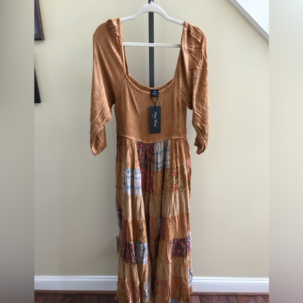 YOUNG THREADS Dress Maxi Ruched Plaid Design Size medium